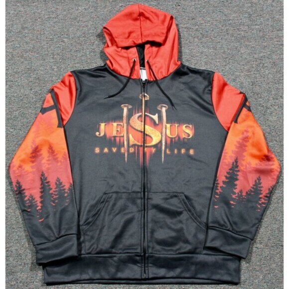Jesus Christ Saved My Life Cross Full Zip Hoodie Jacket Sweatshirt Adult XL - Picture 1 of 9